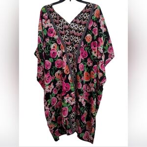 Fever Pink Orange Floral Aztec Kaftan Wrap Cover Up Size Medium